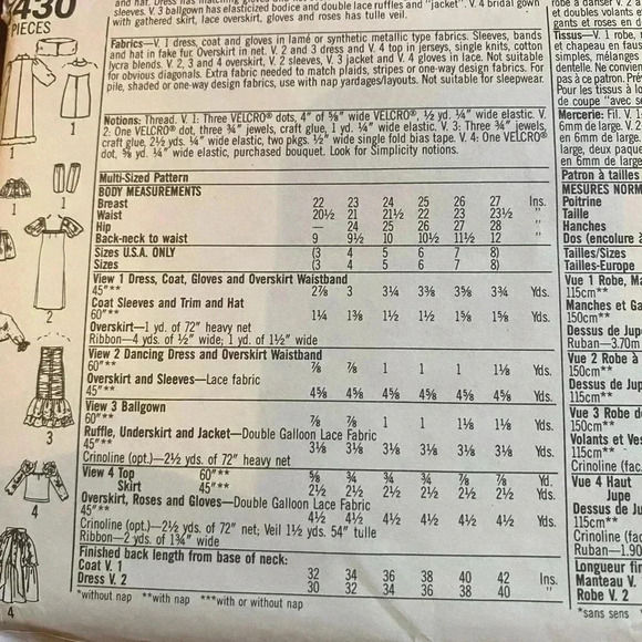 4/$50 Simplicity 7430 Barbie dress Halloween  costume size 3-8 - Picture 5 of 7